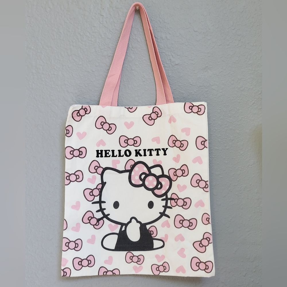 HELLO KITTY Large Canvas Tote Bag NEW Pink Bows